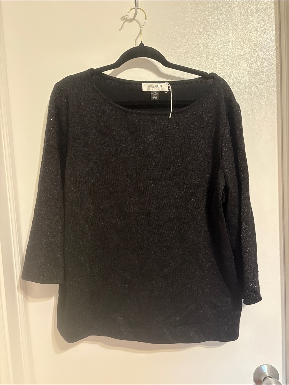 St. John Evening Black Sparkle Boatneck Knit Top